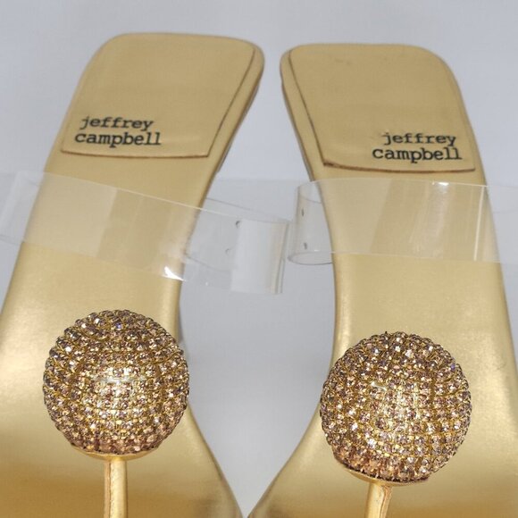 Jeffrey Campell Polished Sandal Heel Metallic Gold Rhinestone Size 7 - Picture 3 of 14
